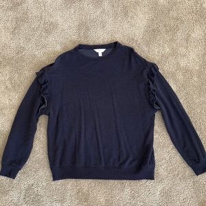 Navy Blue Ruffle Drop Sleeve Sweater